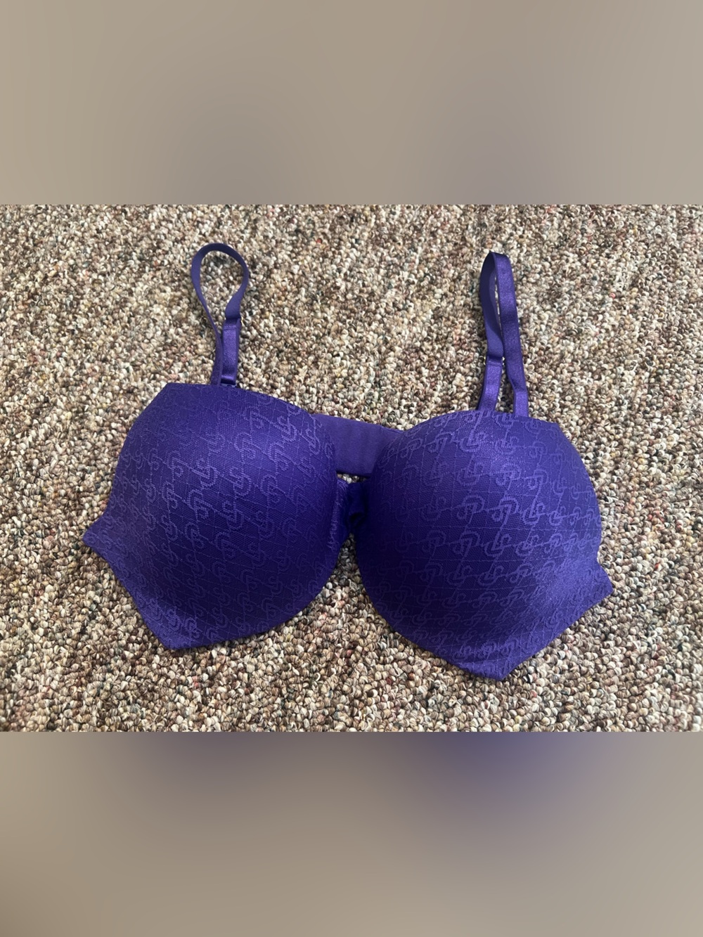 Victoria Secret 36D Purple Lined Demi VS Lace Logo Adjustable Bra EUC